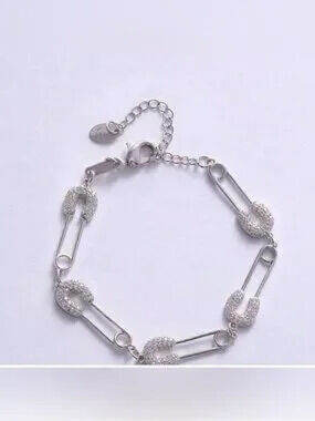 Silver Safety Pin Link Bracelet